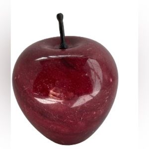 Alabaster Red Marble Apple Paperweight with Stem for the Teacher 3.5” Tall